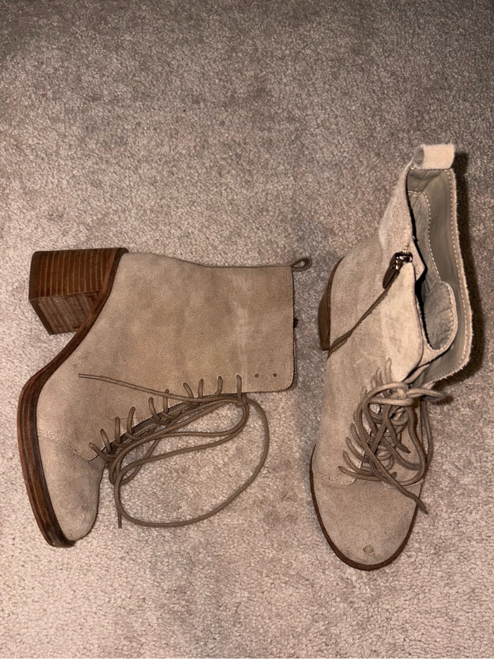 Vince Camuto Taupe Suede Lace-Up Ankle Boots